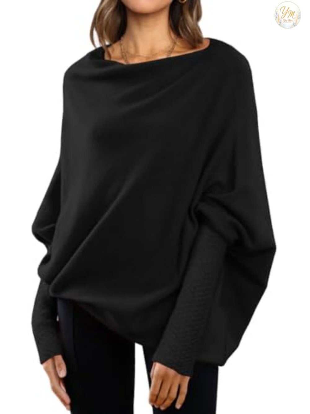 Oversized Batwing Sweater Tunic with Cowl Neck - 50% Viscose, 30% Polyamide,